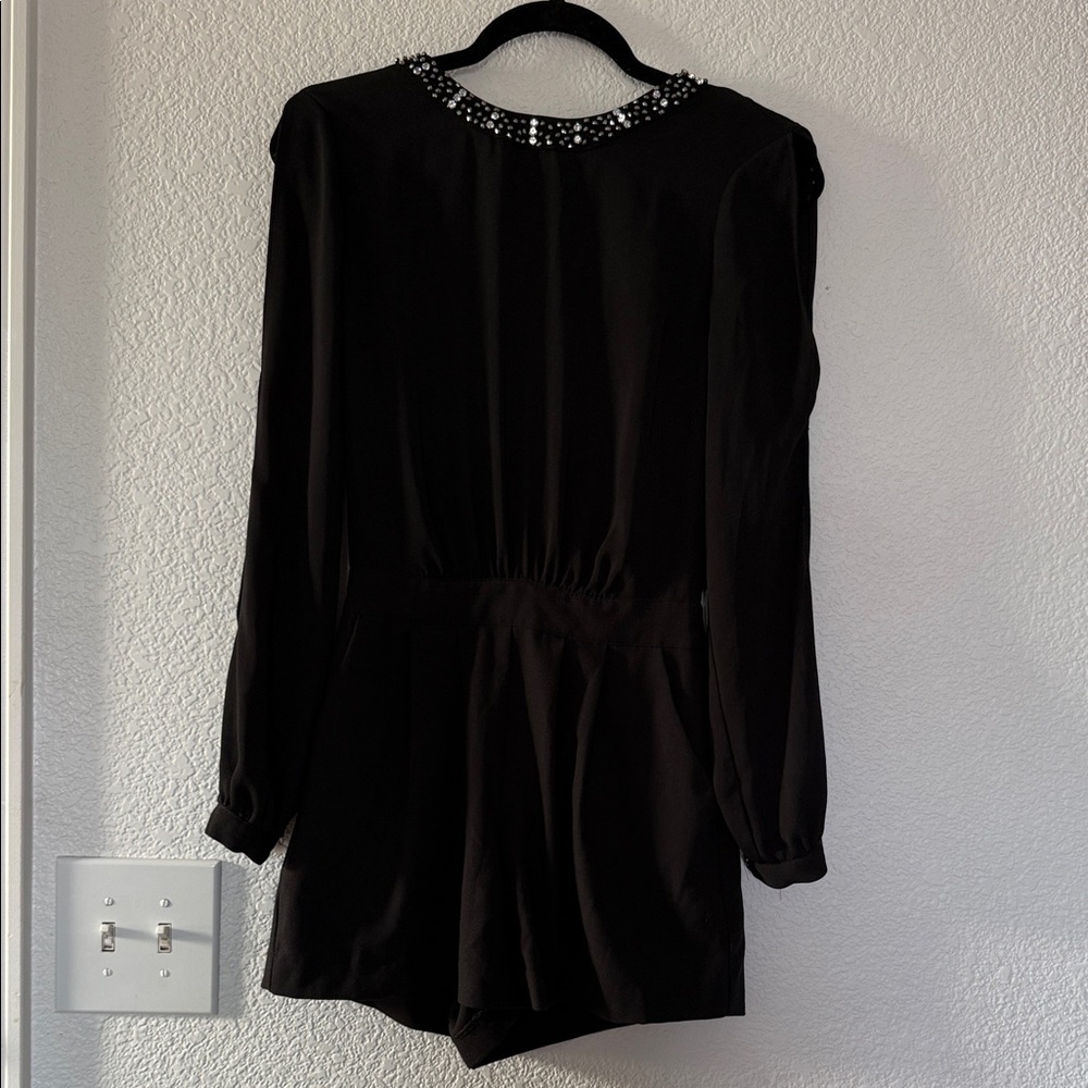 Guess Black Long Sleeve romper with Embellished Neckline